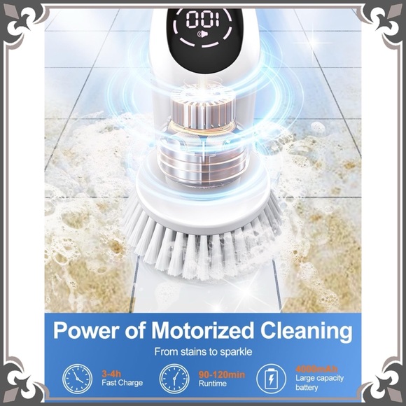 Cordless Electric Spin Scrubber Cleaning Brush Set Adjustable Extension Long NEW - Picture 7 of 10